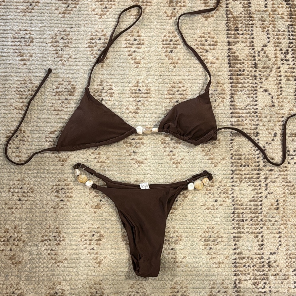 Brown Bikini with Shell Accents